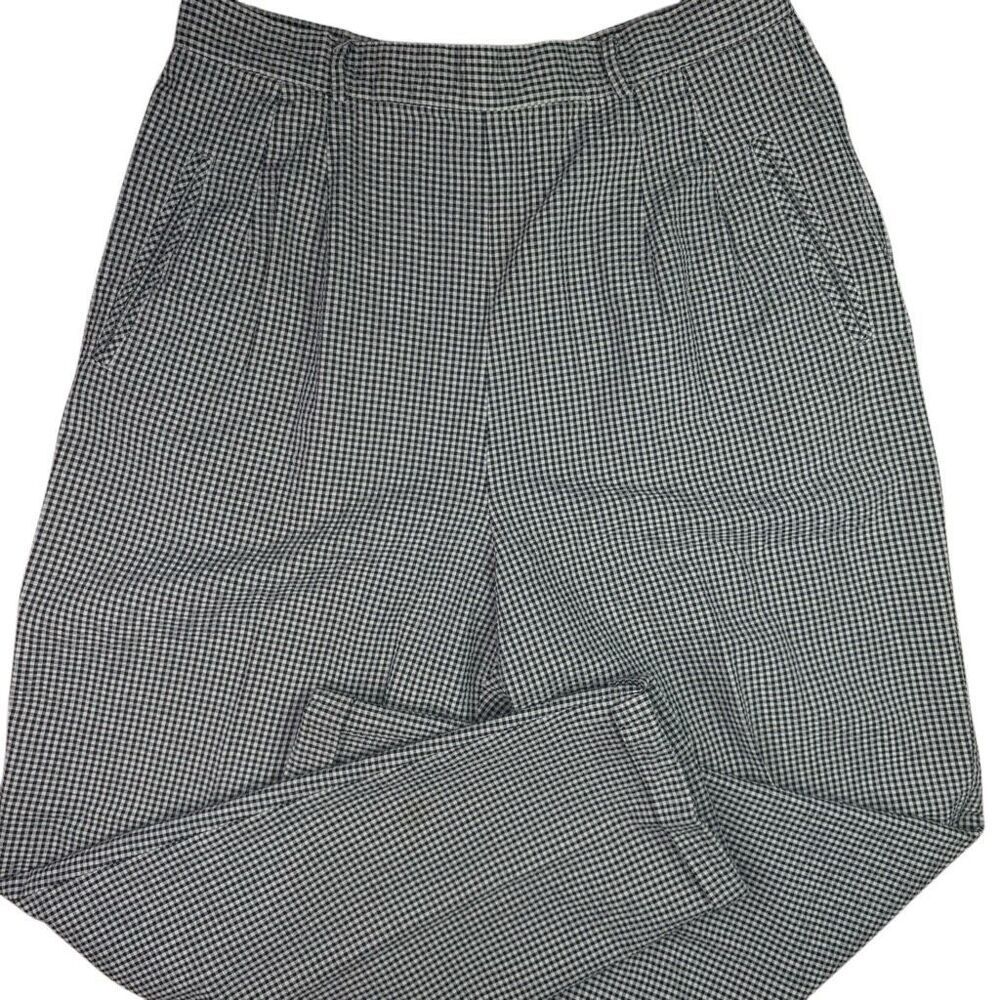 Vintage Talbots Black White Checks High Rise Tapered Pants Cotton Plus Size 14